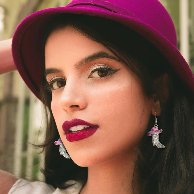 RechicGu Rhinestone Western Boots Earrings Cowgirl Cowboy Enamel Hat Bohemian Rodeo Boot Drop Dangle Earrings for Women - Image 5